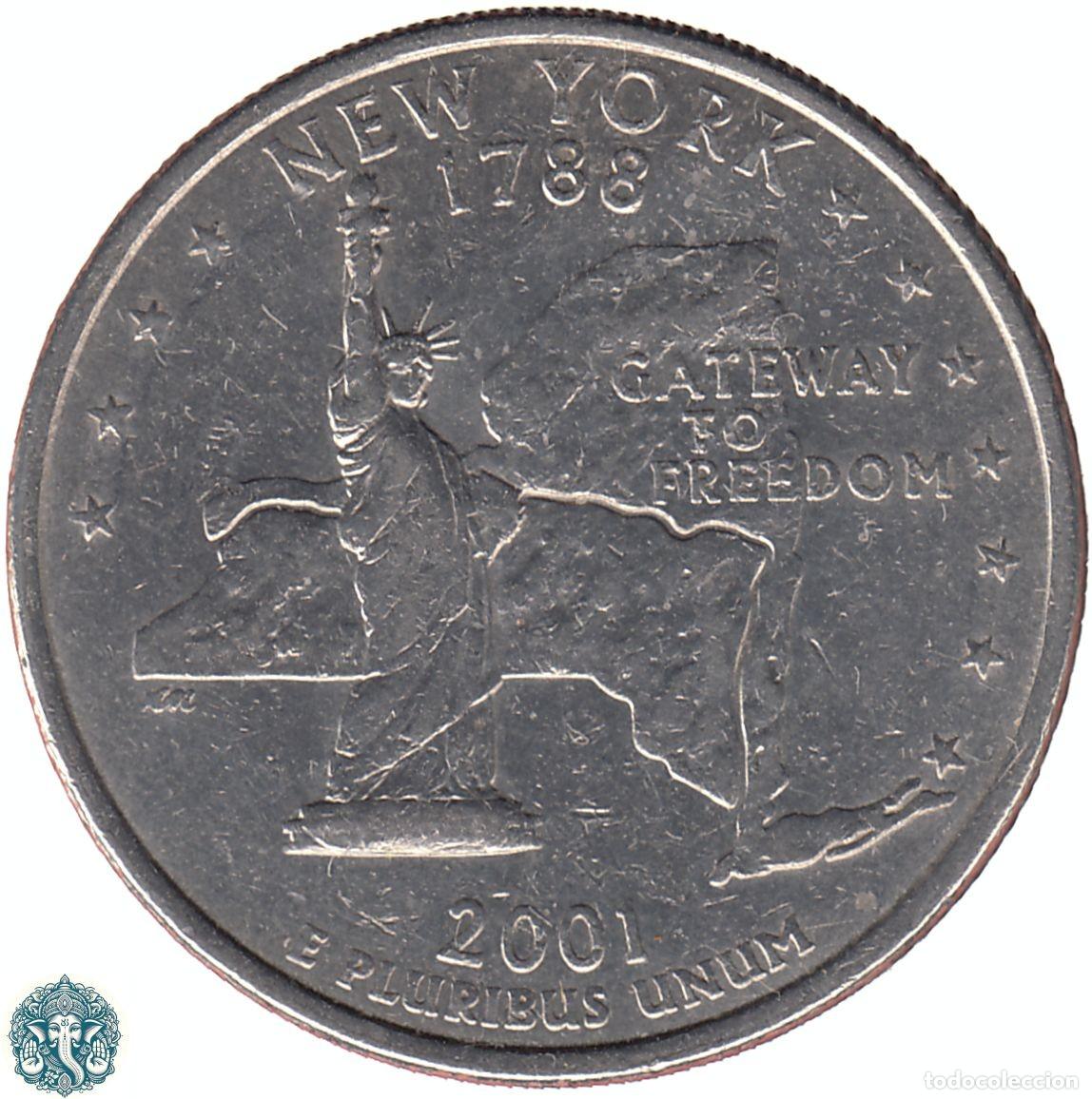 Monedas antiguas de Am&eacute;rica: ESTADOS UNIDOS &frac14; D&oacute;lar Cuarto 2001 Ceca D (Denver) Estado de Nueva York KM#318