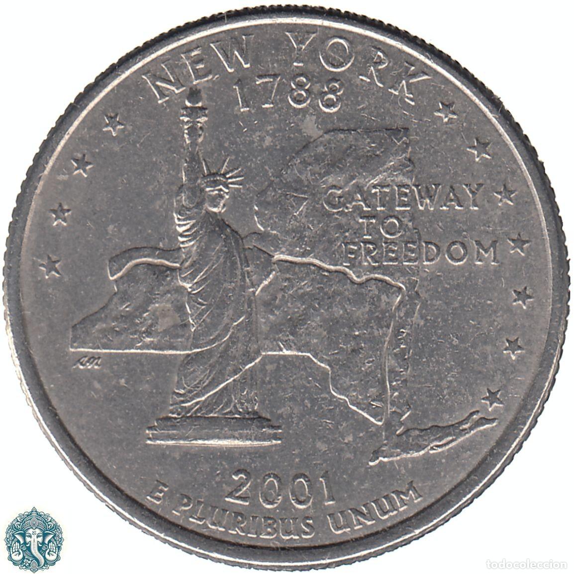 Monedas antiguas de Am&eacute;rica: ESTADOS UNIDOS &frac14; D&oacute;lar Cuarto 2001 Ceca D (Denver) Estado de Nueva York KM#318