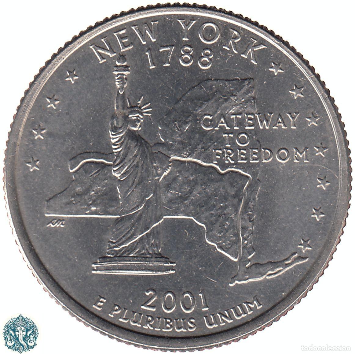 Monedas antiguas de Am&eacute;rica: ESTADOS UNIDOS &frac14; D&oacute;lar Cuarto 2001 Ceca D (Denver) Estado de Nueva York KM#318
