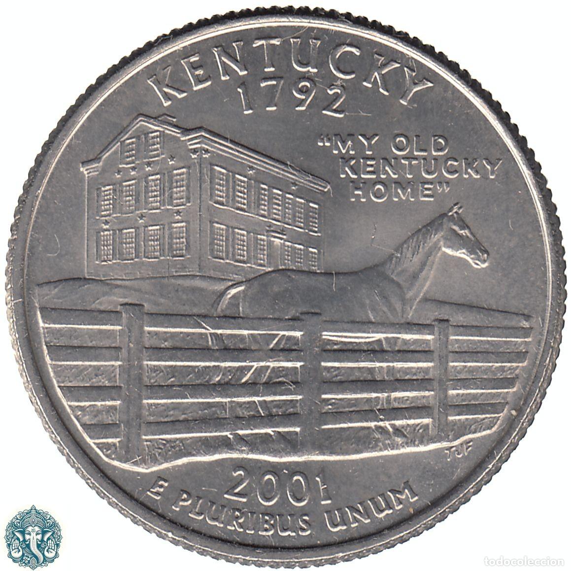 Monedas antiguas de Am&eacute;rica: ESTADOS UNIDOS &frac14; D&oacute;lar Cuarto 2001 Ceca P (Filadelfia) Estado de Kentucky KM#322