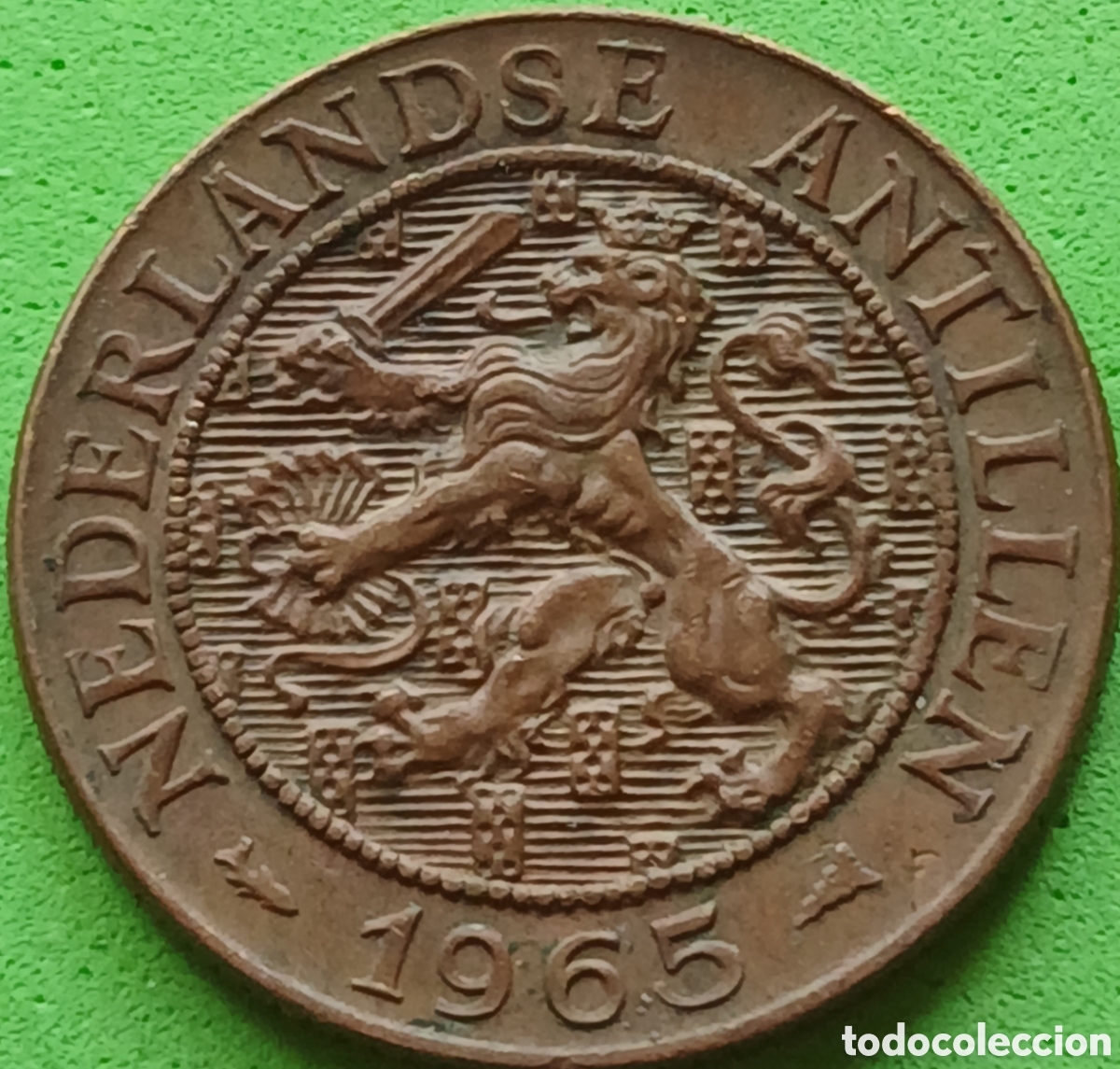 Monedas antiguas de Am&eacute;rica: Antillas Neerlandesas 2&frac12; cent 1965 km#5 ceca &rdquo;Pez &rdquo; antes de la fecha