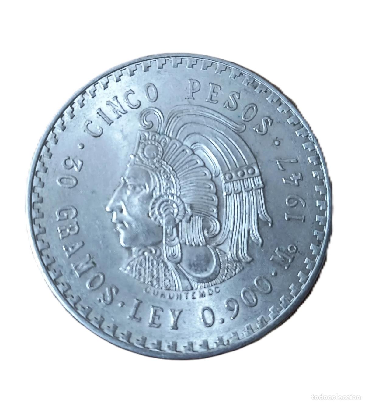 Monedas antiguas de Am&eacute;rica: 5 Pesos 1947 CUAUHT&Eacute;MOC EBC