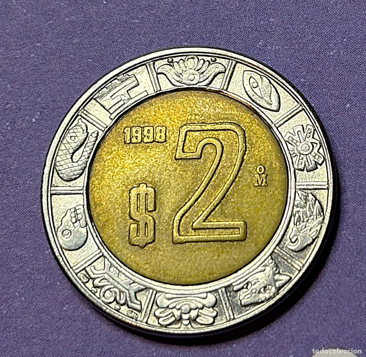Monedas antiguas de Am&eacute;rica: MEXICO- moneda de 2 pesos - a&ntilde;o 1998 - excelente ejemplar - la de las fotos