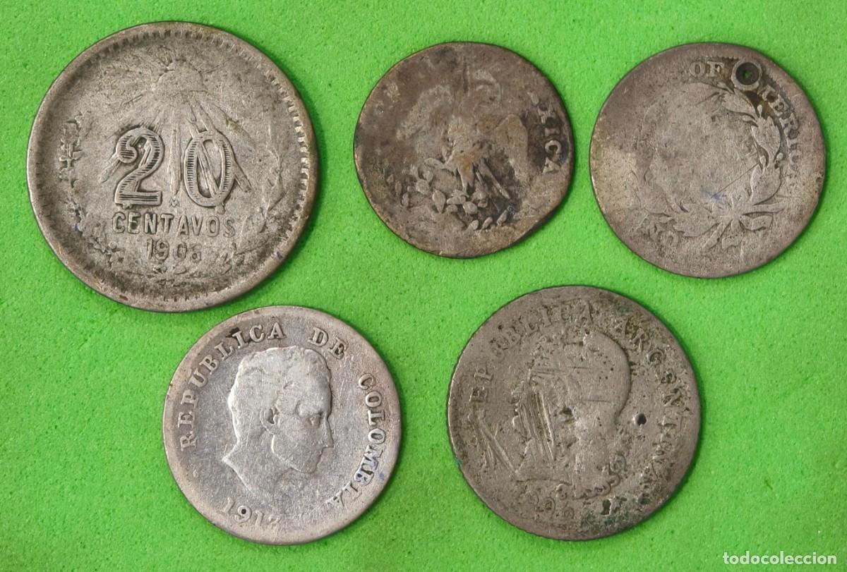 Monedas antiguas de Am&eacute;rica: AMERICA. LOTE DE 5 MONEDAS ( MEXICO, ARGENTINA, EEUU Y COLOMBIA).CALIDADES BAJA