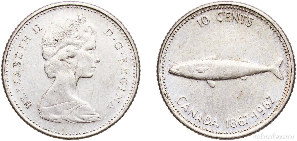 Monedas antiguas de Am&eacute;rica: Canada Commonwealth 1967 10 Cents - Elizabeth II (Confederation- 80%) Silver (.800) (.800 silver .2