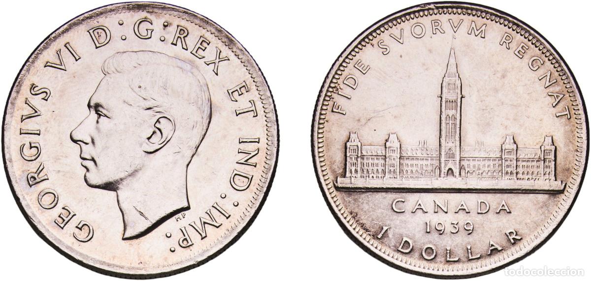 Monedas antiguas de Am&eacute;rica: Canada Commonwealth 1939 1 Dollar - George VI (Royal Visit) Silver (.800) (.800 silver .200 copper)
