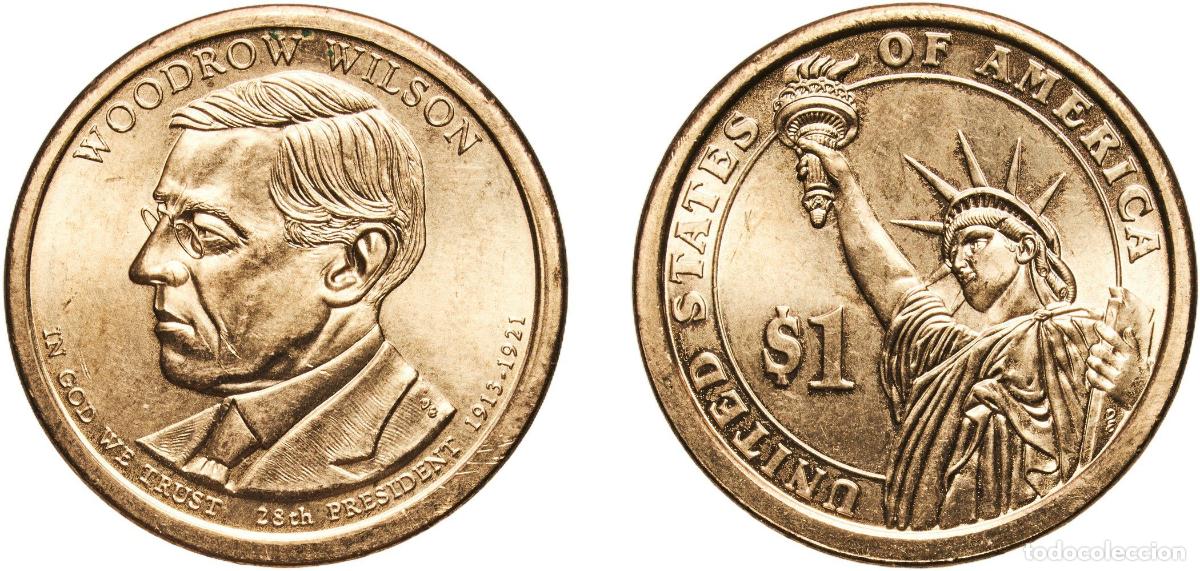 Monedas antiguas de Am&eacute;rica: United States Federal republic 2013 P 1 Dollar (Woodrow Wilson) Manganese brass clad copper Philade