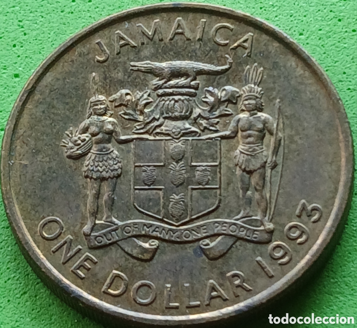 Monedas antiguas de Am&eacute;rica: Jamaica one dollar 1993 km#145a magn&eacute;tica