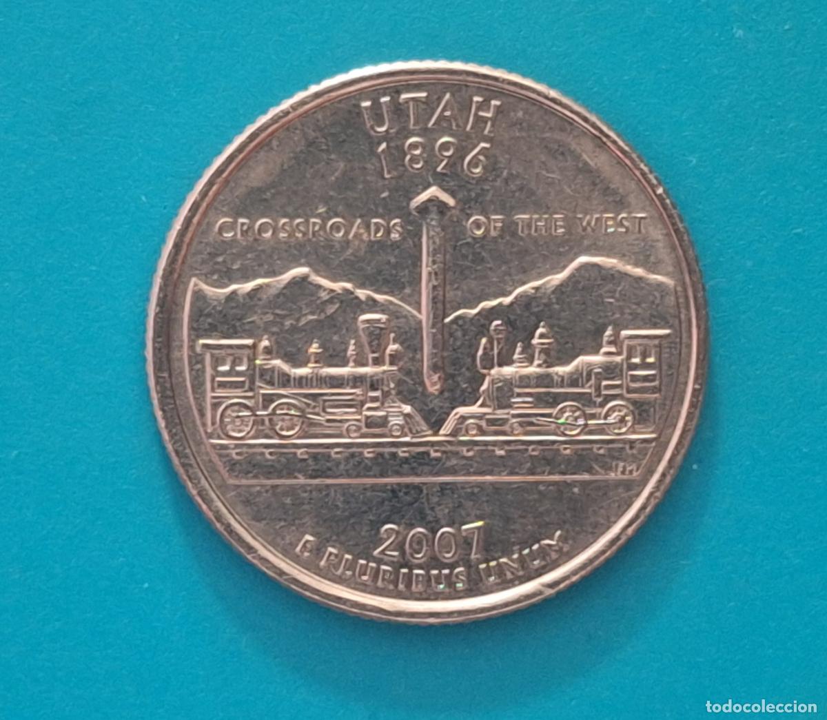 Monedas antiguas de Am&eacute;rica: Moneda conmemorativa: Estado de Utah. Ferrocarril. Estados Unidos, USA. PROGRAMA 50 ESTADOS. Quarter