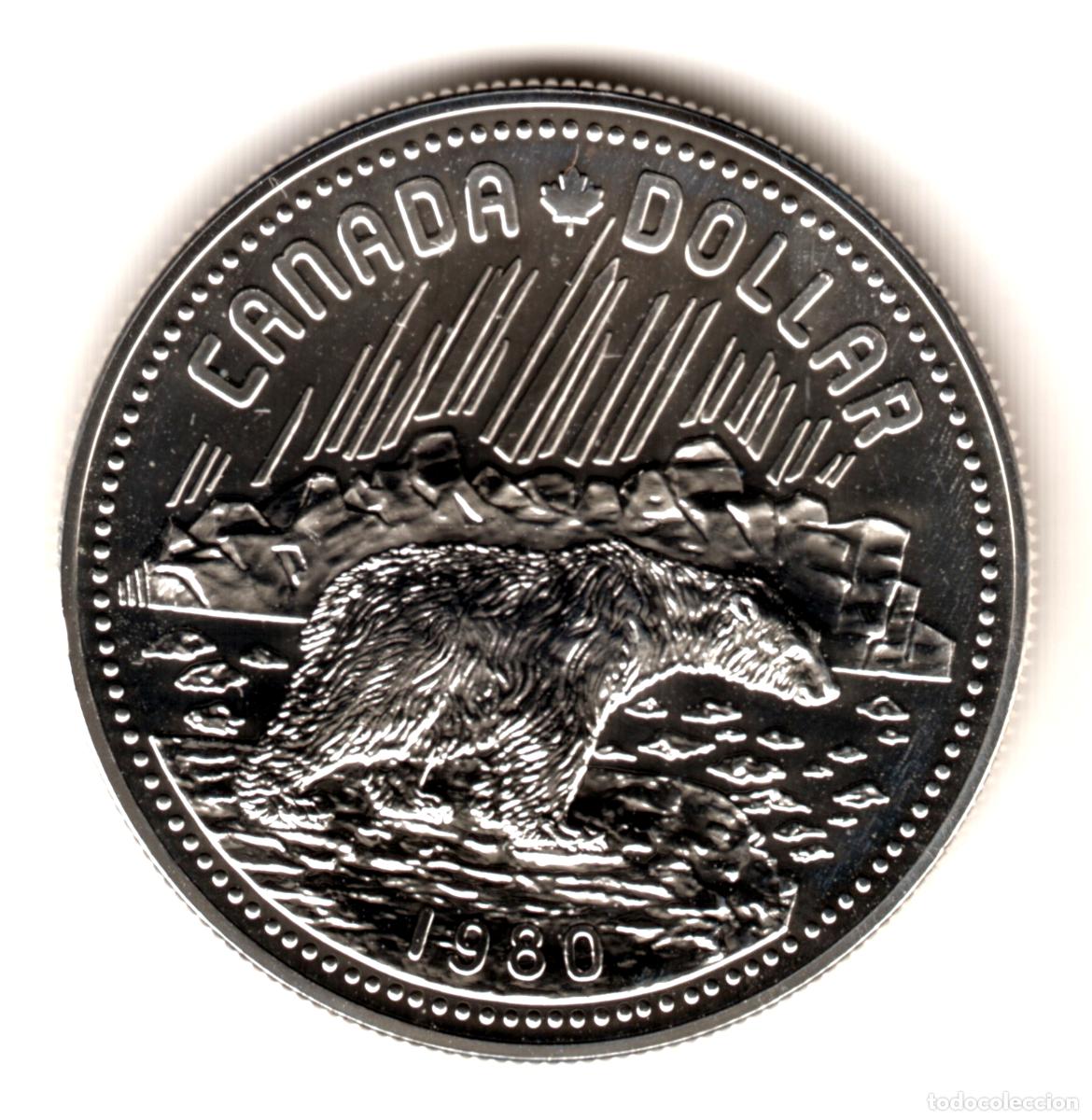 Monedas antiguas de Am&eacute;rica: CANADA 1 dolar plata 1980 OSO POLAR Centenario de los Territorios &Aacute;rticos