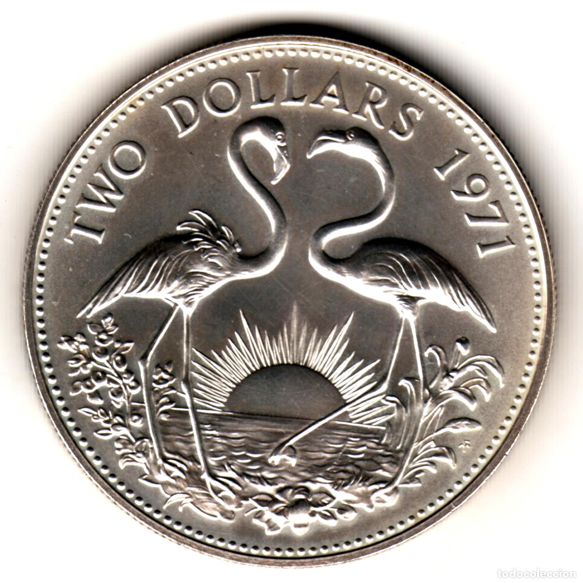 Monedas antiguas de Am&eacute;rica: BAHAMAS 2 dolares plata 1971 S/C FLAMENCOS - Two Dollars silver