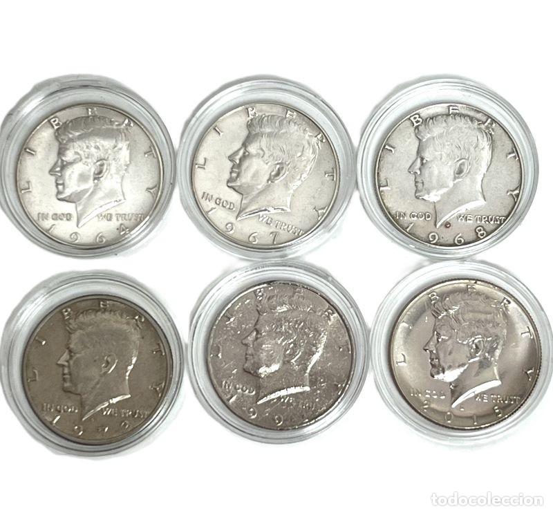 Monedas antiguas de Am&eacute;rica: LOTE 6 MEDIO D&Oacute;LAR PRESIDENTE KENNEDY USA: 1964, 1967, 1968, 1972, 1991, 2015. ENCAPSULADOS (AG 49)