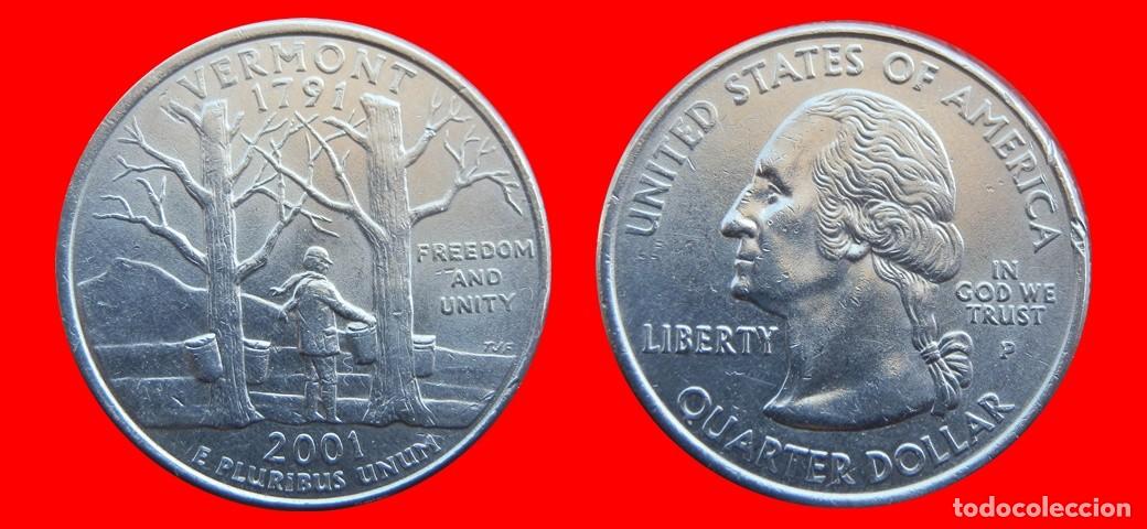 Monedas antiguas de Am&eacute;rica: 25 CENTAVOS QUARTER 2001-P VERMONT USA-150528