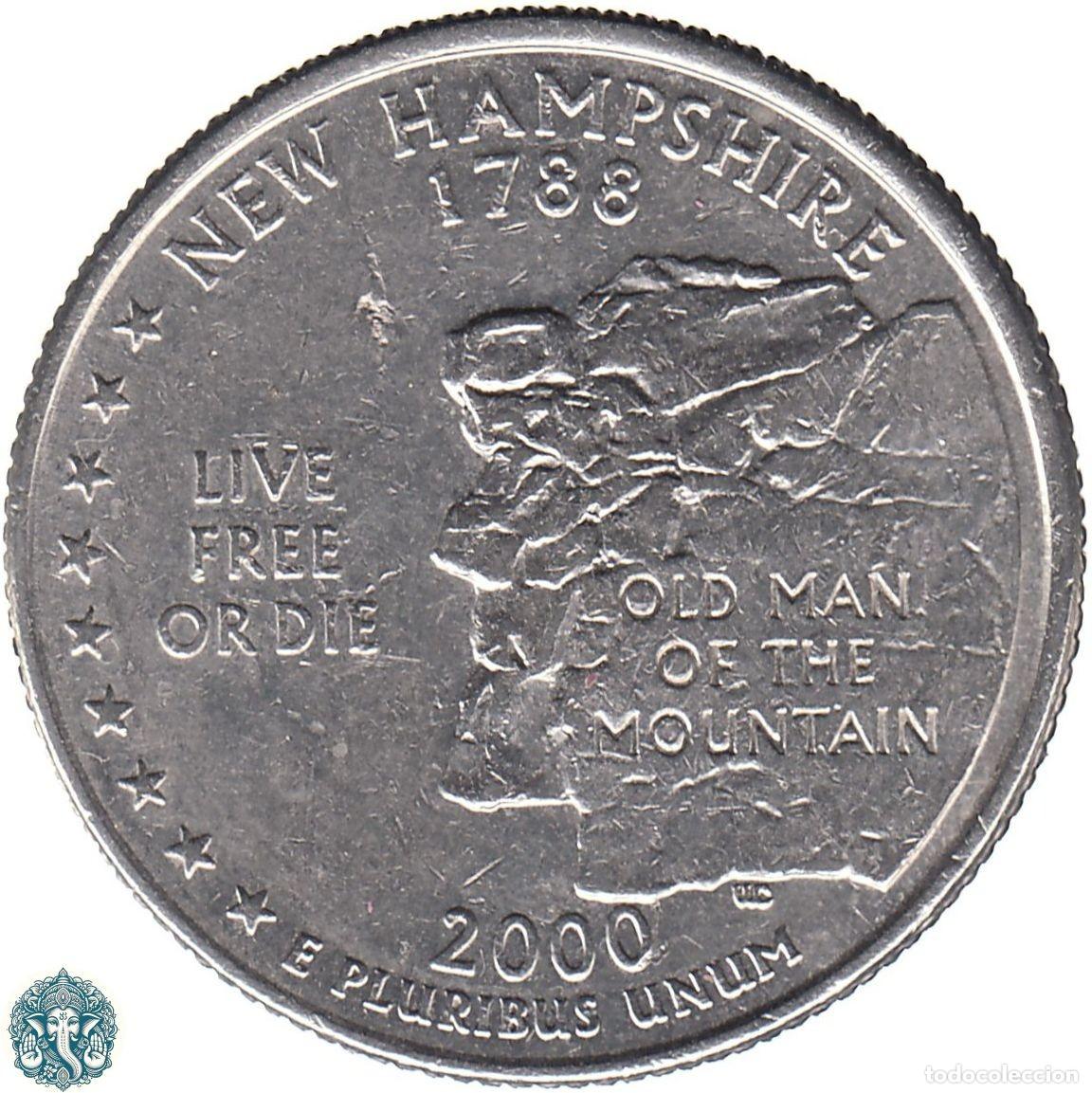 Monedas antiguas de Am&eacute;rica: ESTADOS UNIDOS &frac14; D&oacute;lar Cuarto 2000 Ceca D (Denver) Estado de New Hampshire KM#308