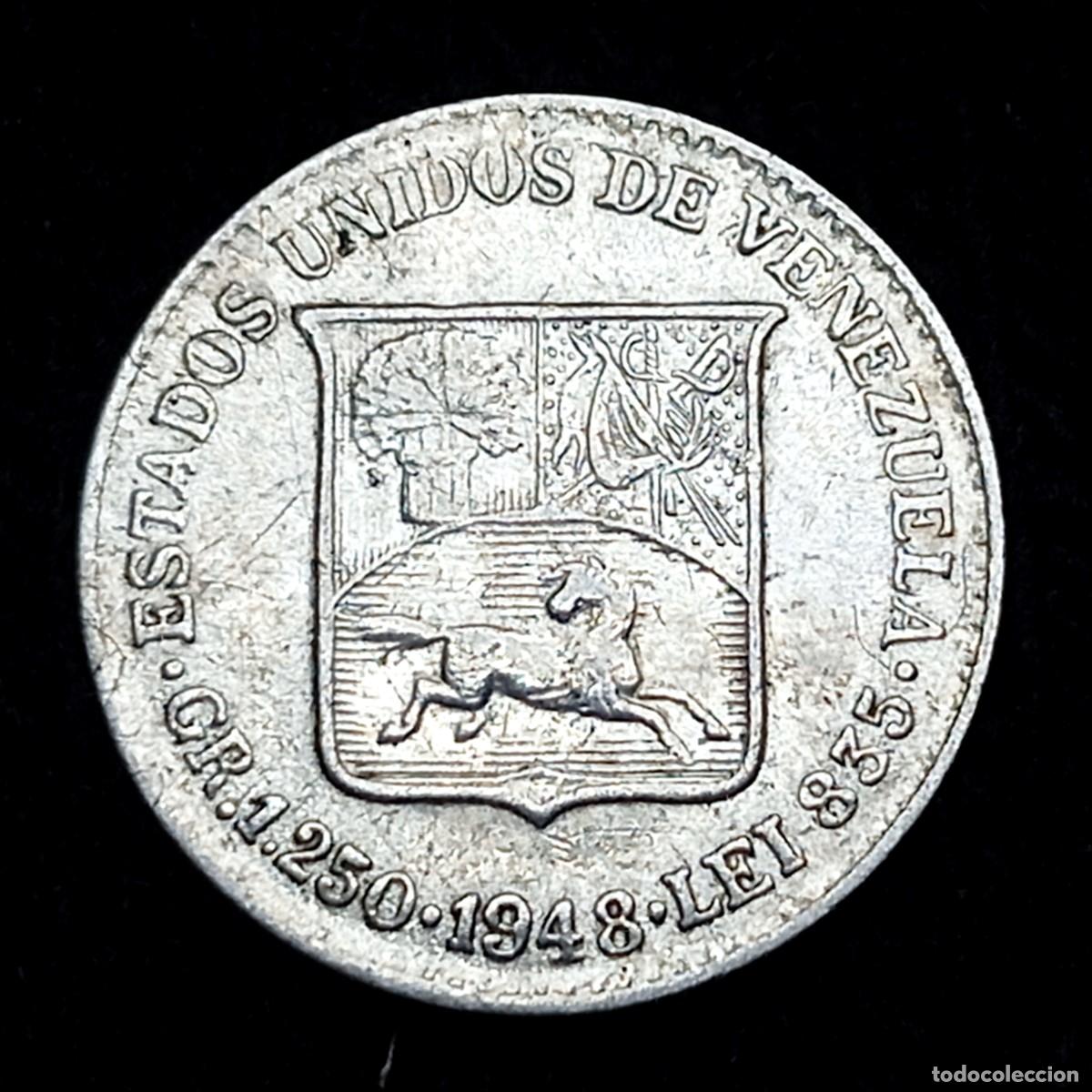Monedas antiguas de Am&eacute;rica: ⚜️ BBG0 3. Plata. Venezuela. 1/4 Bol&iacute;var 1948