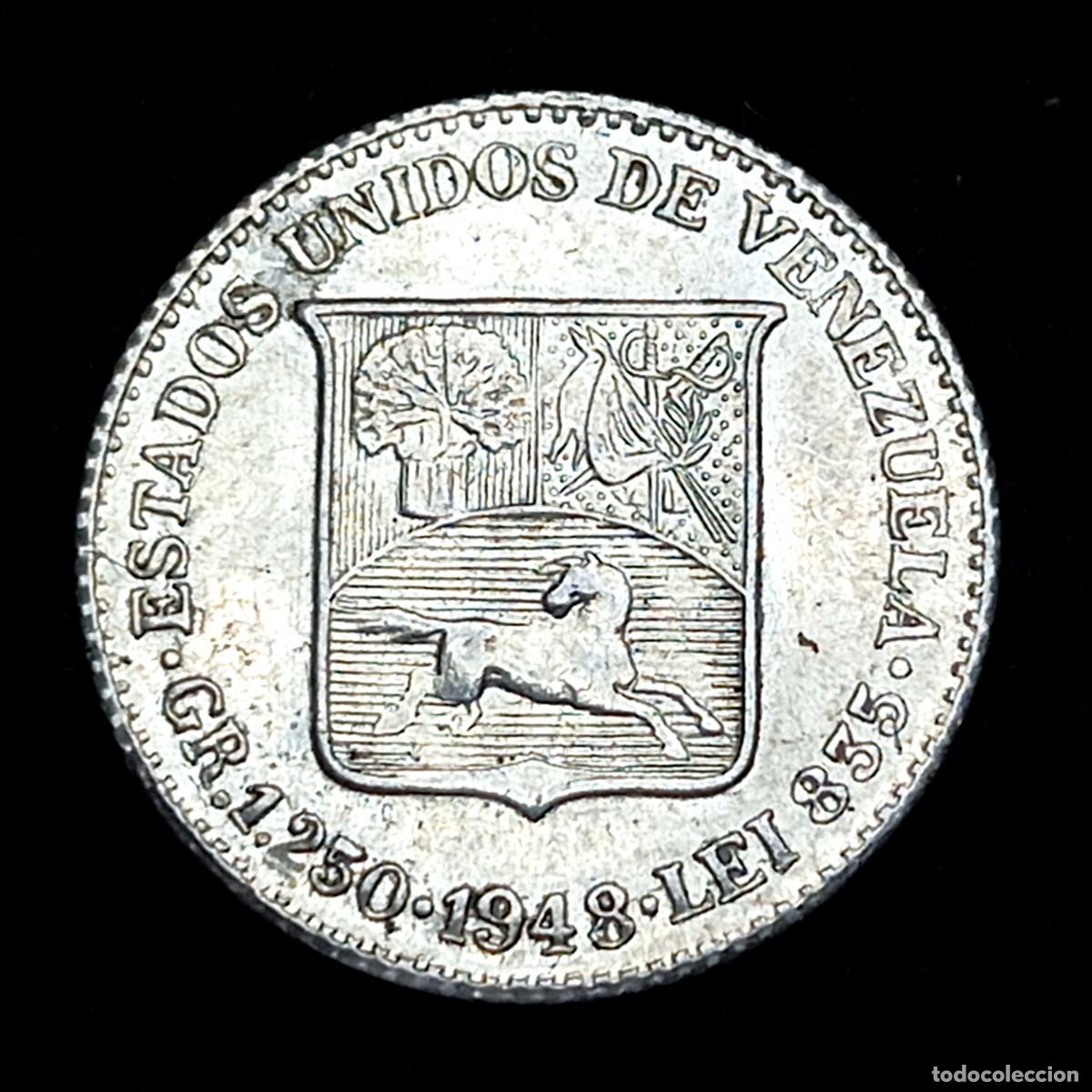 Monedas antiguas de Am&eacute;rica: ⚜️ BBG0 4. Plata. Venezuela. 1/4 Bol&iacute;var 1948