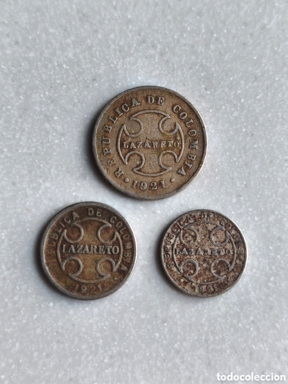 Monedas antiguas de Am&eacute;rica: Lote 3 monedas Colombia lazareto 1921