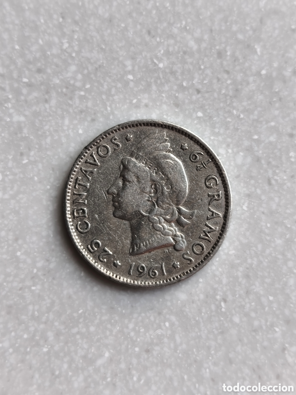 Monedas antiguas de Am&eacute;rica: 25 centavos Rep&uacute;blica Dominicana 1961 plata 0.900