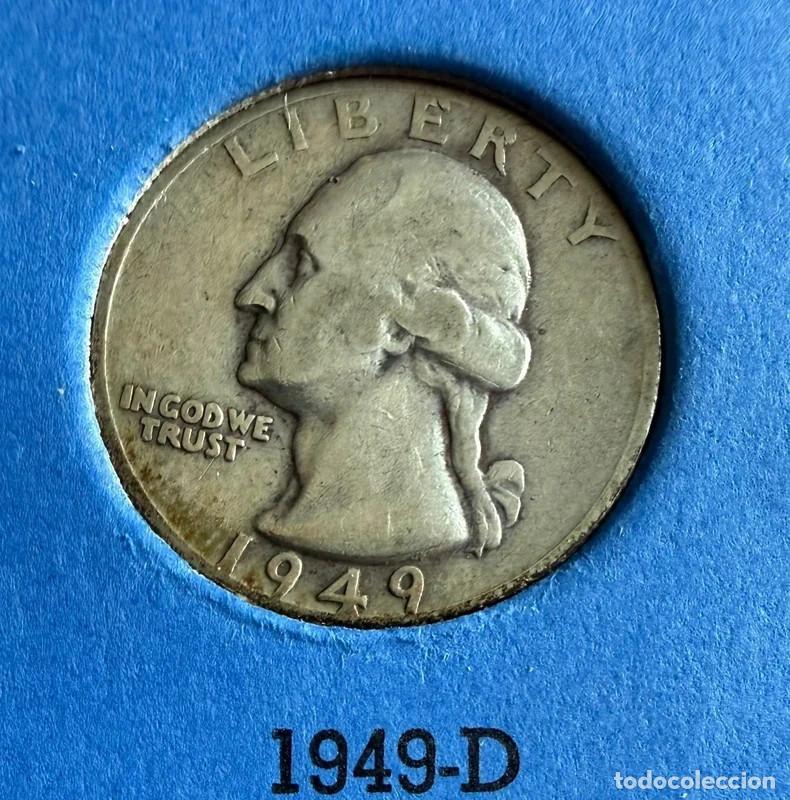 Monedas antiguas de Am&eacute;rica: 25 Centavos 1949‑D Plata de Estados Unidos Washington Quarter &ndash; Plata &ndash; Moneda Antigua
