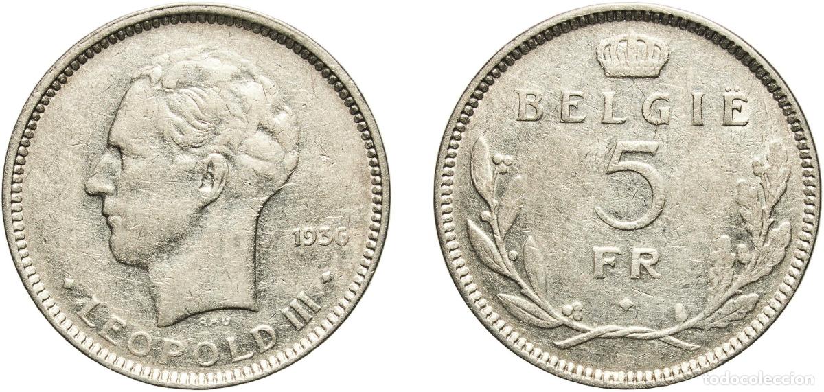 Monedas antiguas de Am&eacute;rica: Belgium Kingdom 1936 5 Francs - L&eacute;opold III (Dutch text) Nickel Royal Mint of Belgium (2497500) 11.