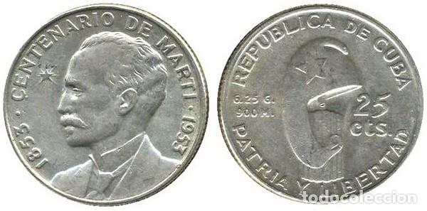 Monedas antiguas de Am&eacute;rica: Cuba 25 centavos 1953 100 Aniversario - Nacimiento de Jos&eacute; Mart&iacute;