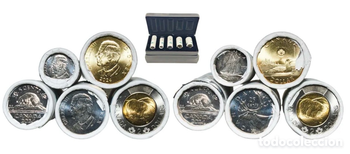 Monedas antiguas de Am&eacute;rica: Estuche CANADA 2024 5 x Rollos Primera Acu&ntilde;aci&oacute;n con Certificado !! First Strike Carlos III