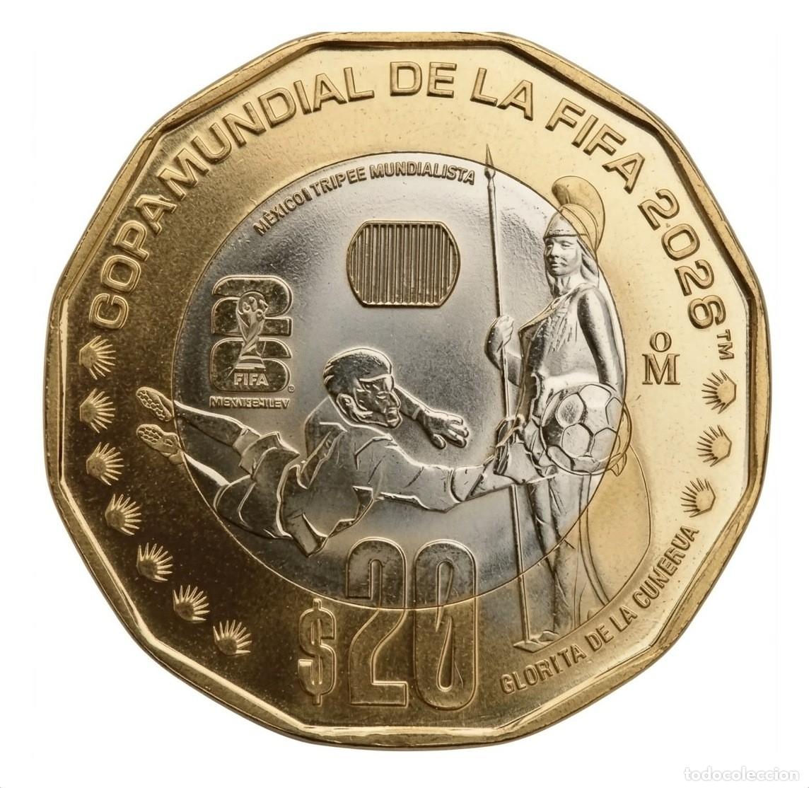 Monedas antiguas de Am&eacute;rica: M&eacute;xico 20 Pesos Copa Mundial de la FIFA Guadalajara 2026 Km Nuevo