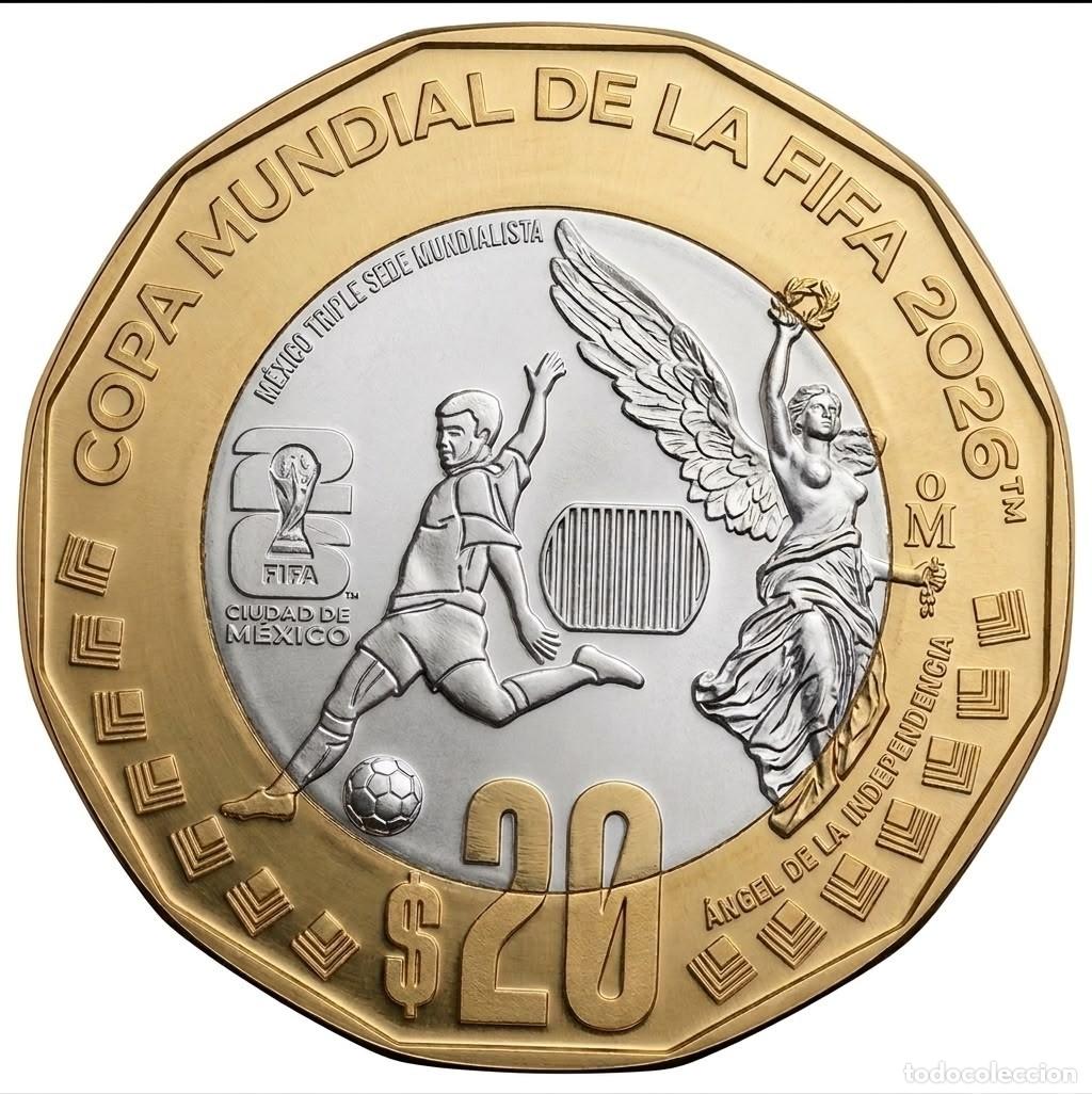 Monedas antiguas de Am&eacute;rica: M&eacute;xico 20 Pesos Copa Mundial de la FIFA Ciudad de M&eacute;xico 2026 Km Nuevo