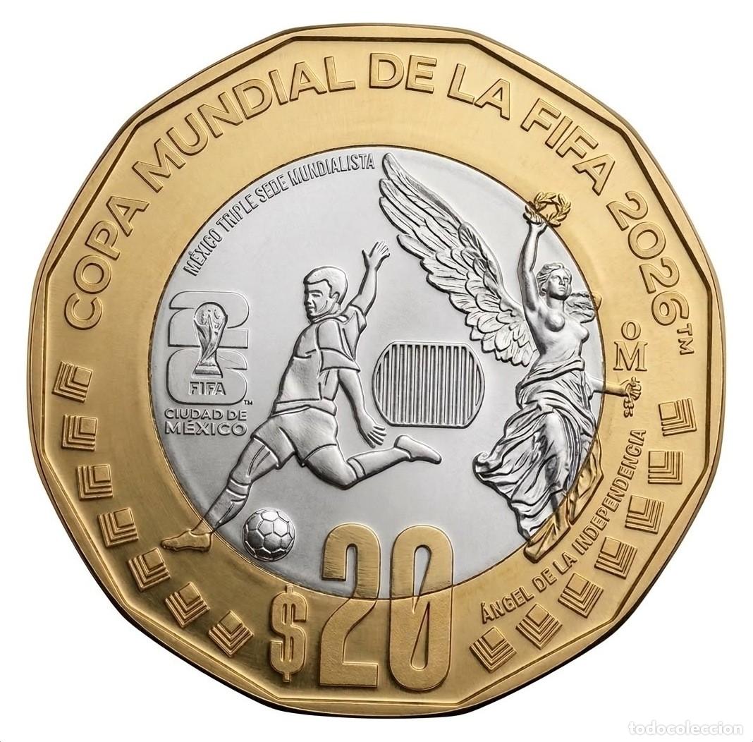 Monedas antiguas de Am&eacute;rica: M&eacute;xico 20 Pesos Copa Mundial de la FIFA Ciudad de M&eacute;xico 2026 Km Nuevo
