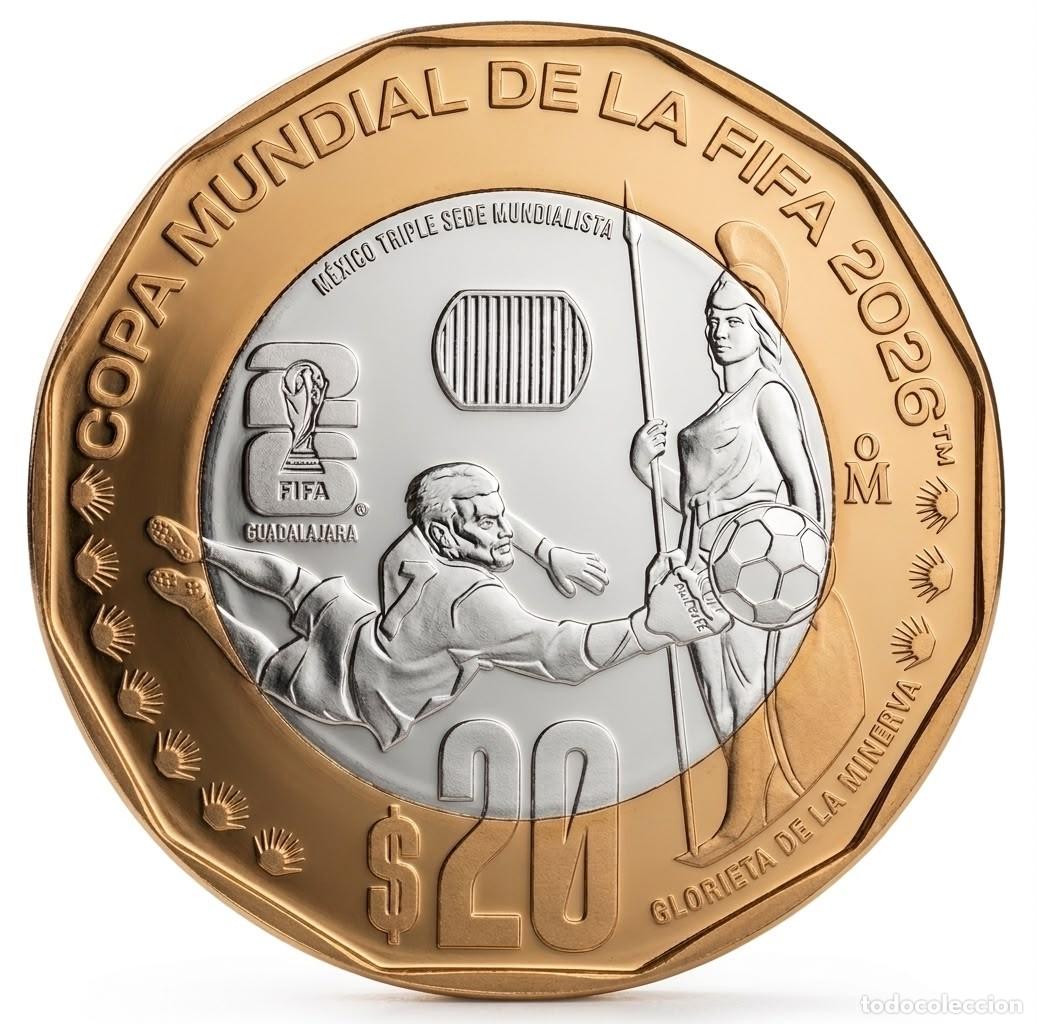 Monedas antiguas de Am&eacute;rica: M&eacute;xico 20 Pesos Copa Mundial de la FIFA Guadalajara 2026 Km Nuevo