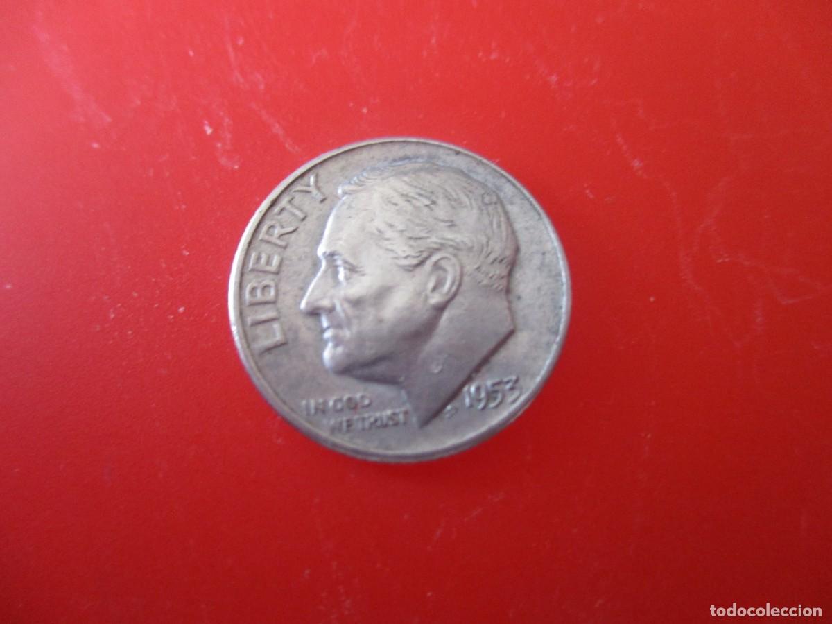 Monedas antiguas de Am&eacute;rica: Estados Unidos. un dime 1953 de plata