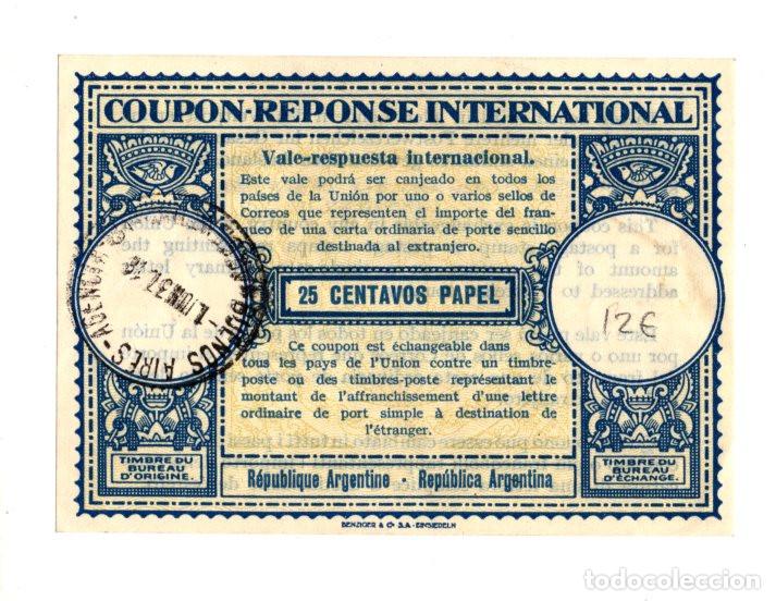 Monedas antiguas de Am&eacute;rica: CUP&Oacute;N DE RESPUESTA INTERNACIONAL (IRC) ARGENTINA. 25 CENTAVOS. BUENOS AIRES. IMPRESO SUIZA BENZIGER