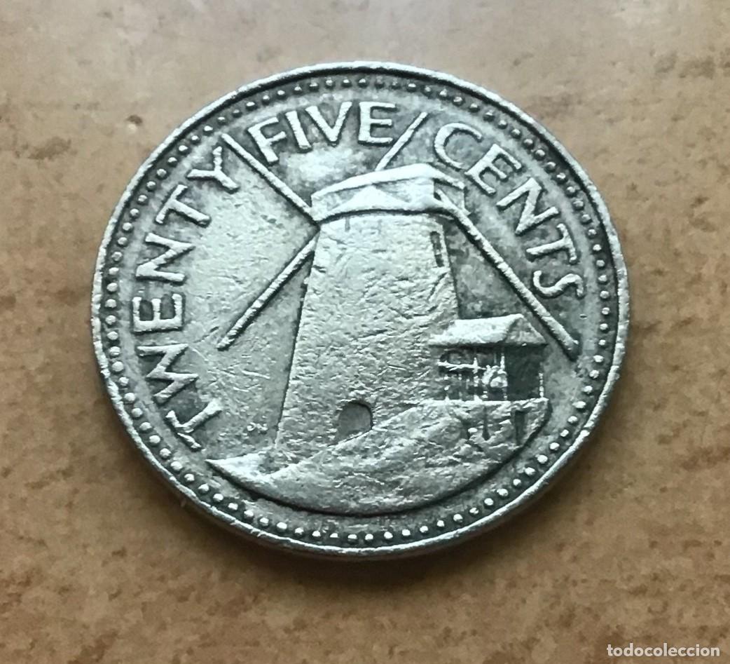 Monedas antiguas de Am&eacute;rica: 25 centavos de Barbados. A&ntilde;o 1981
