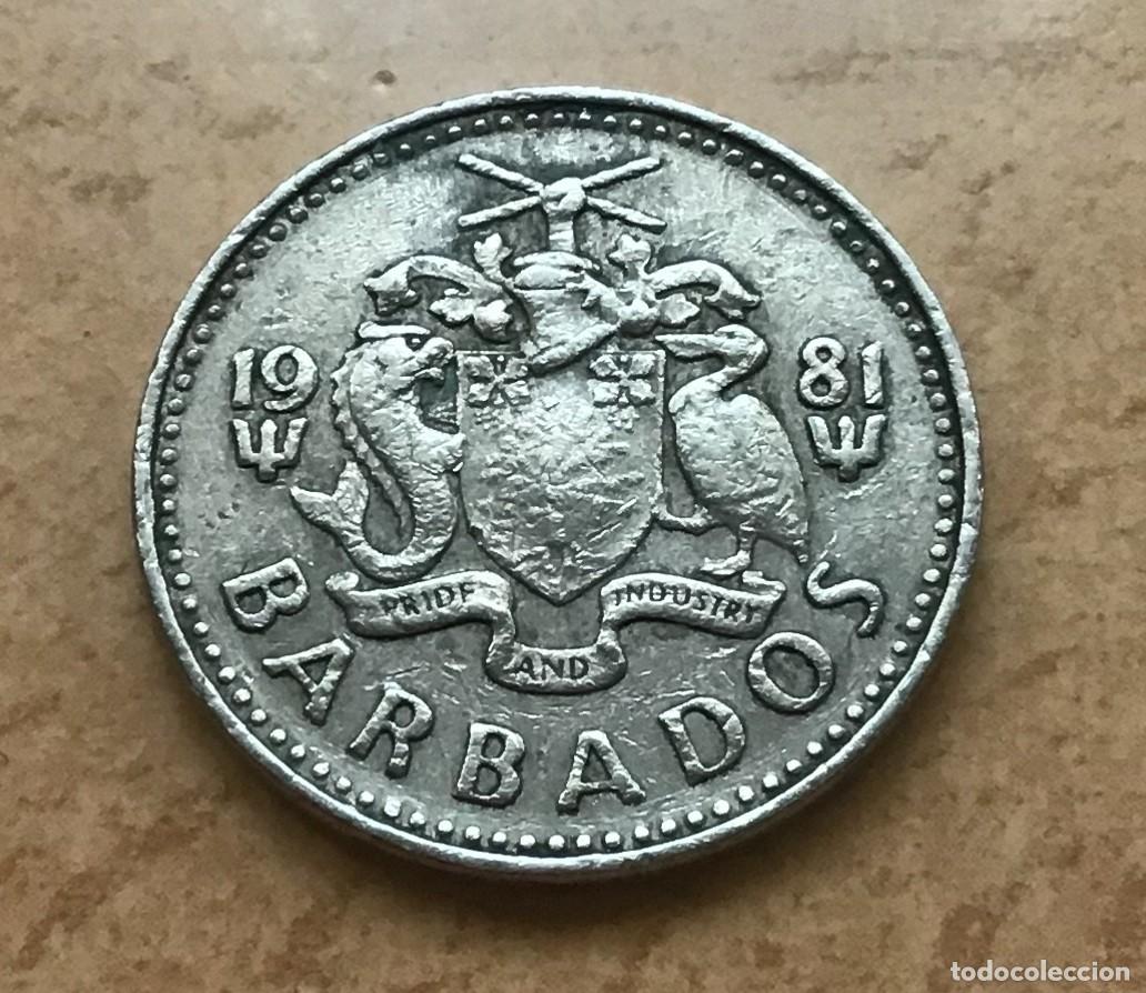 Monedas antiguas de Am&eacute;rica: 25 centavos de Barbados. A&ntilde;o 1981 - Foto 2