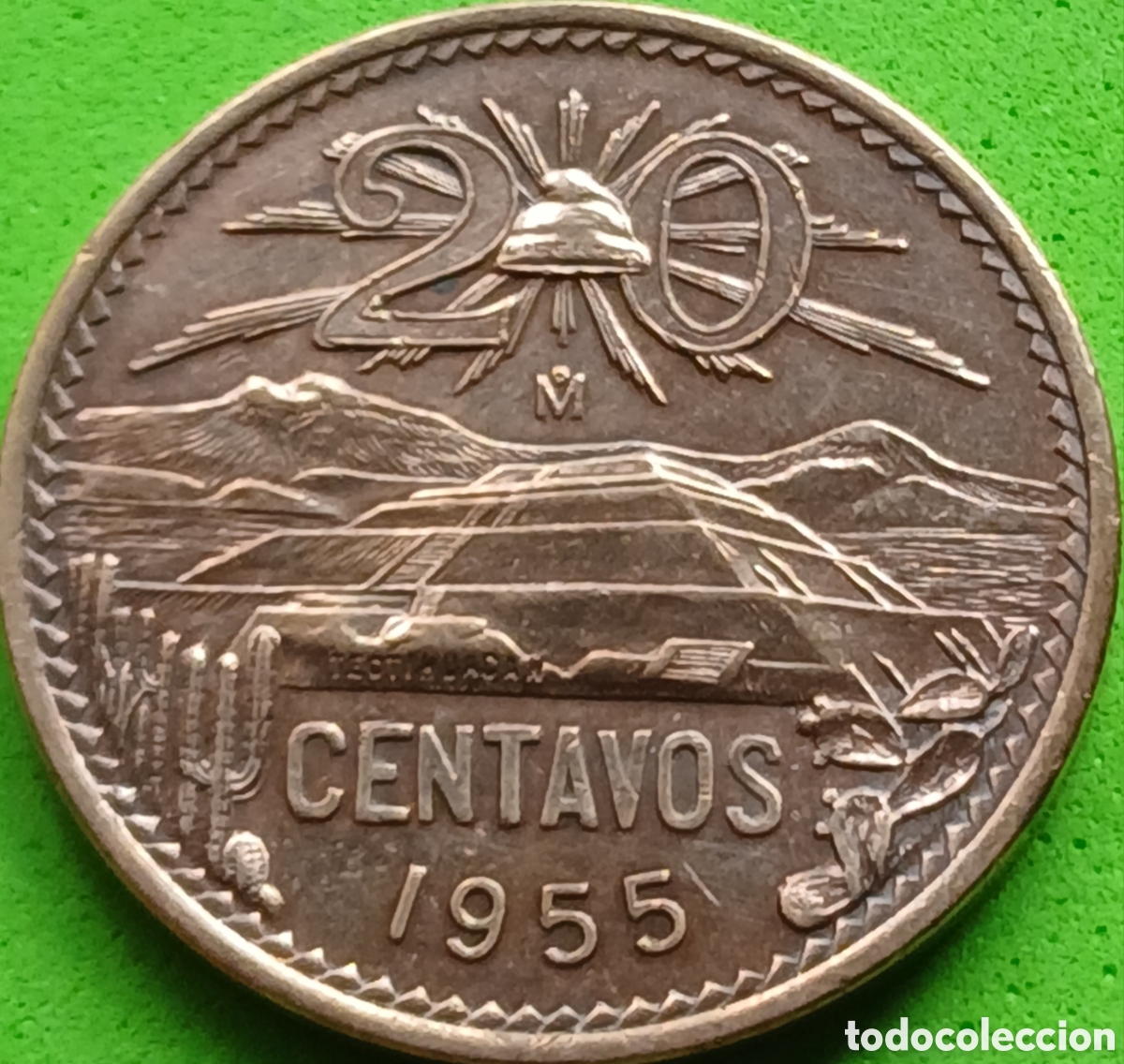 Monedas antiguas de Am&eacute;rica: M&eacute;xico 20 centavos 1955 km#440 poco com&uacute;n