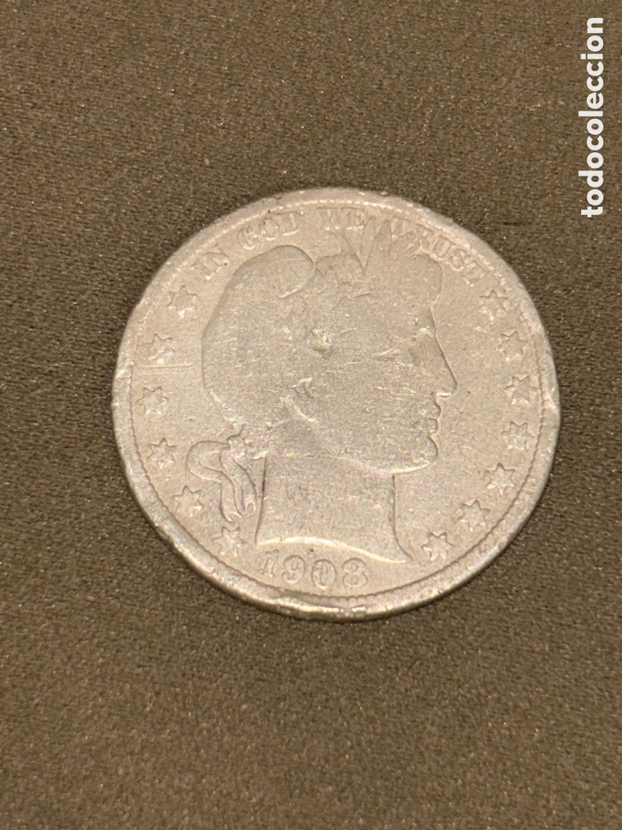 Monedas antiguas de Am&eacute;rica: MONEDA DE PLATA HALF DOLLAR ESTADOS UNIDOS 1908