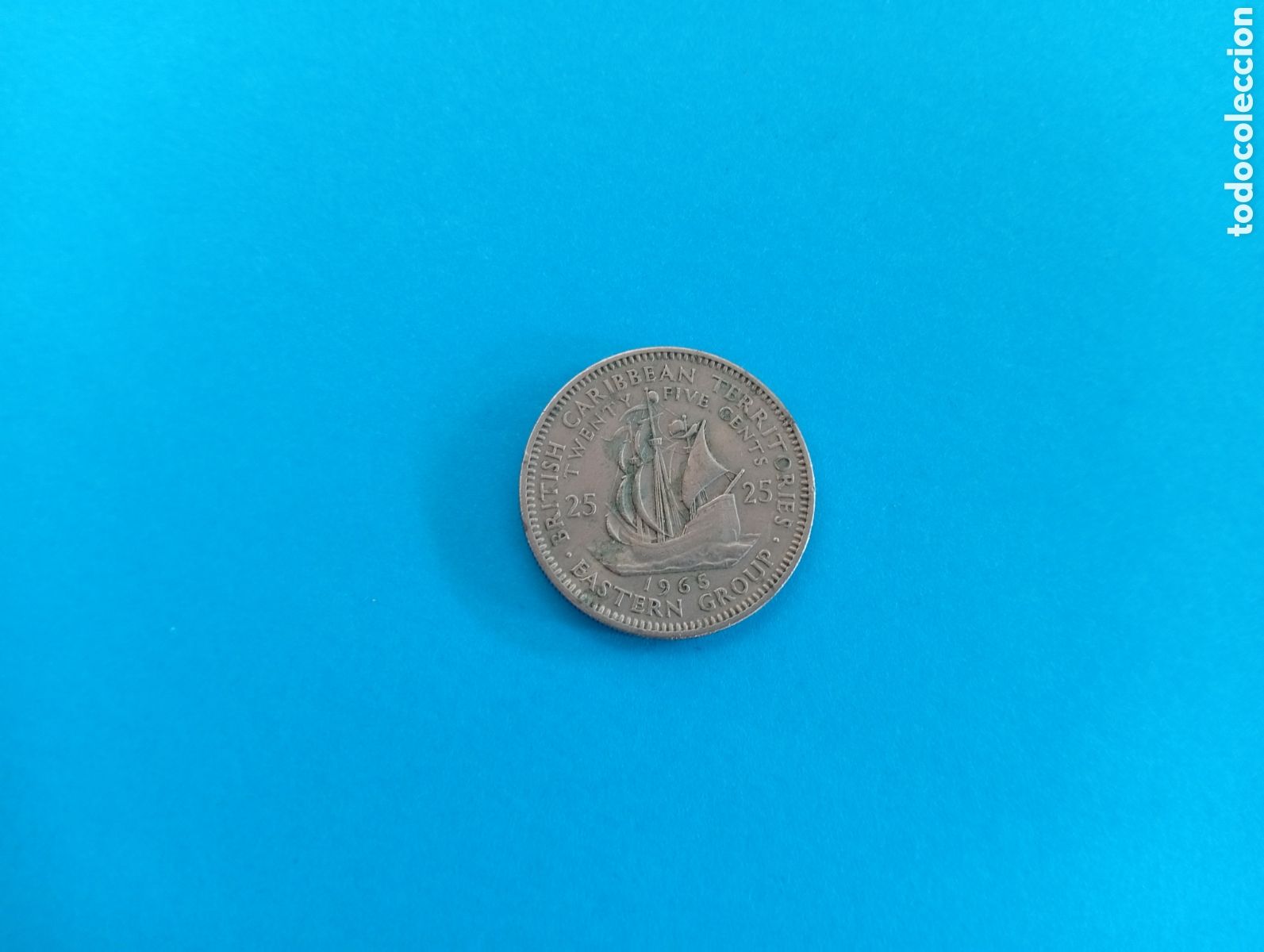 Monedas antiguas de Am&eacute;rica: 25 cents Caribe brit&aacute;nico 1965
