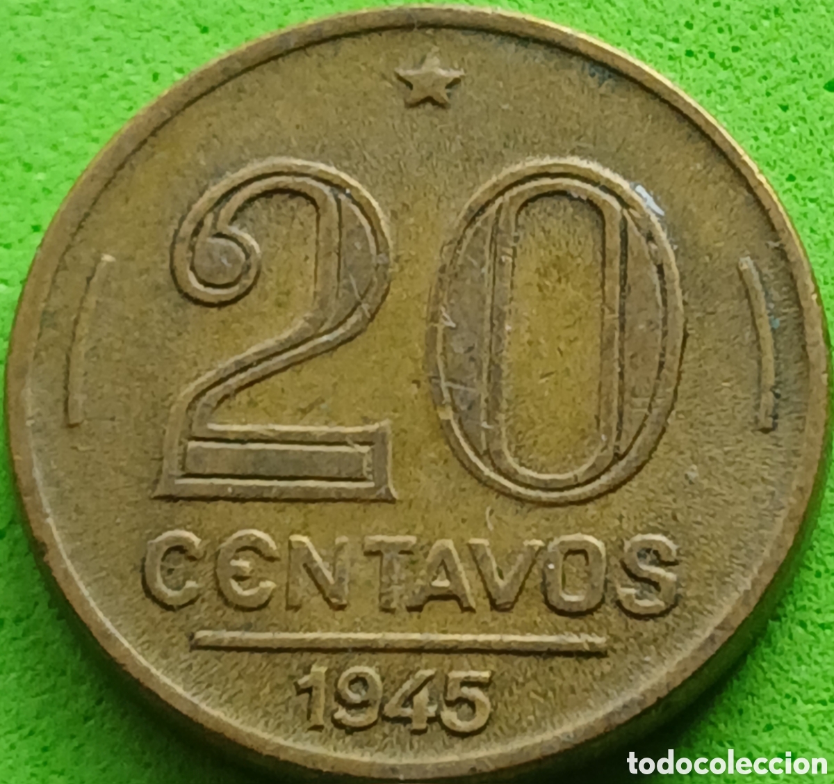 Monedas antiguas de Am&eacute;rica: Brasil 20 centavos 1945 km#556a sin marca de ceca