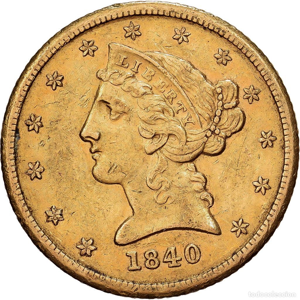 Monedas antiguas de Am&eacute;rica: [#1121596] Estados Unidos, $5, Half Eagle, Coronet Head, 1840, Philadelphia, Oro, EBC