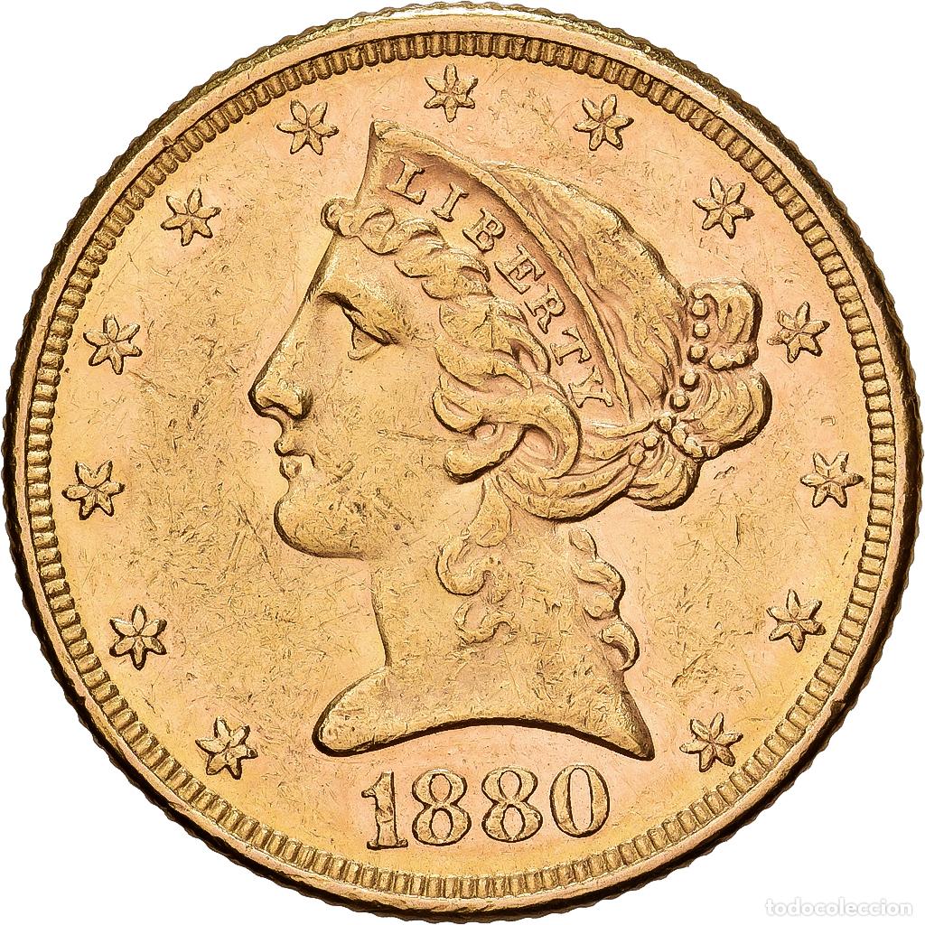 Monedas antiguas de Am&eacute;rica: [#1551162] Estados Unidos, $5, Half Eagle, Coronet Head, 1880, U.S. Mint, Oro, EBC, KM:101