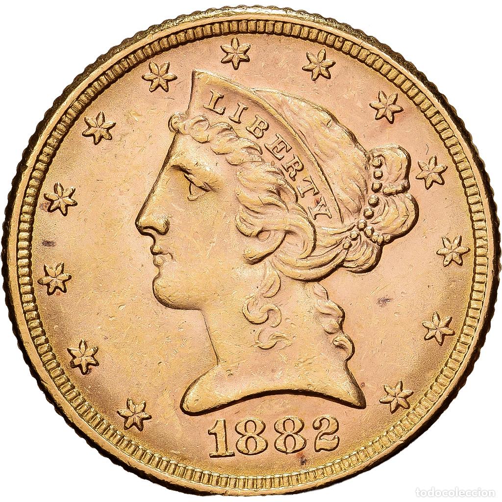 Monedas antiguas de Am&eacute;rica: [#1551131] Estados Unidos, $5, Half Eagle, Coronet Head, 1882, U.S. Mint, Oro, EBC, KM:101
