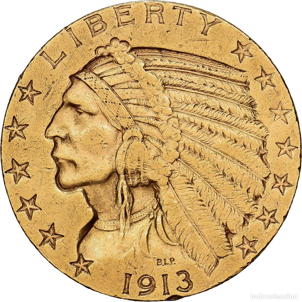 Monedas antiguas de Am&eacute;rica: [#1551130] Estados Unidos, $5, Half Eagle, Indian Head, 1913, U.S. Mint, Oro, MBC+, KM:129