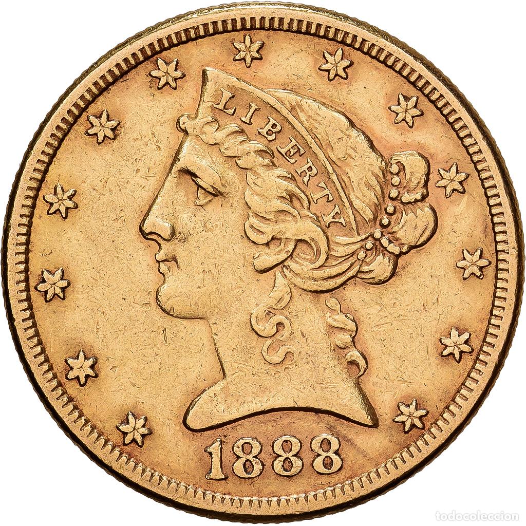 Monedas antiguas de Am&eacute;rica: [#1551163] Estados Unidos, $5, Half Eagle, Coronet Head, 1888, U.S. Mint, Oro, MBC, KM:101