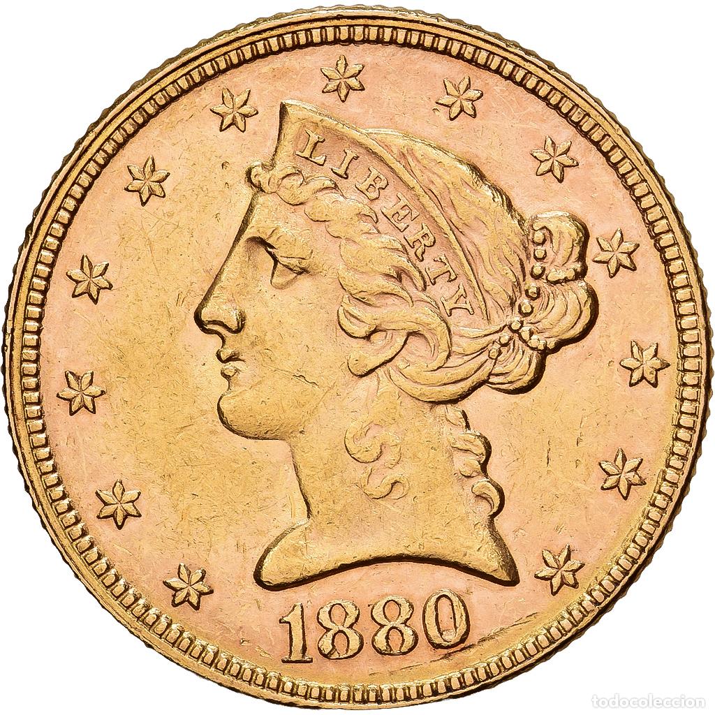 Monedas antiguas de Am&eacute;rica: [#1551167] Estados Unidos, $5, Half Eagle, Coronet Head, 1880, U.S. Mint, Oro, EBC, KM:101