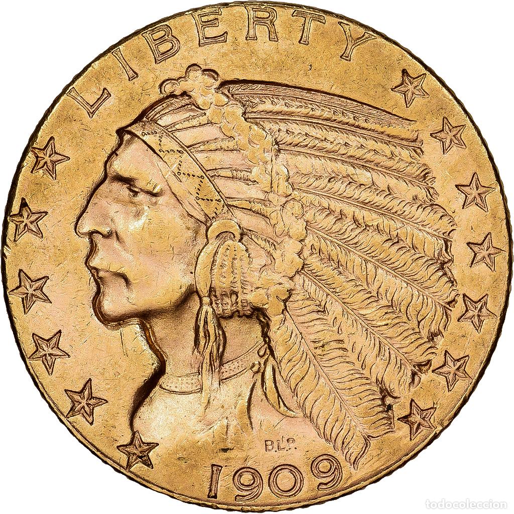 Monedas antiguas de Am&eacute;rica: [#1121595] Estados Unidos, $5, Half Eagle, Indian Head, 1909, Denver, Oro, EBC, KM:129