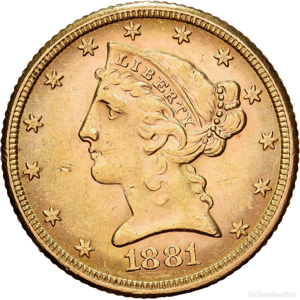Monedas antiguas de Am&eacute;rica: [#1551164] Estados Unidos, $5, Half Eagle, Coronet Head, 1881, U.S. Mint, Oro, MBC, KM:101