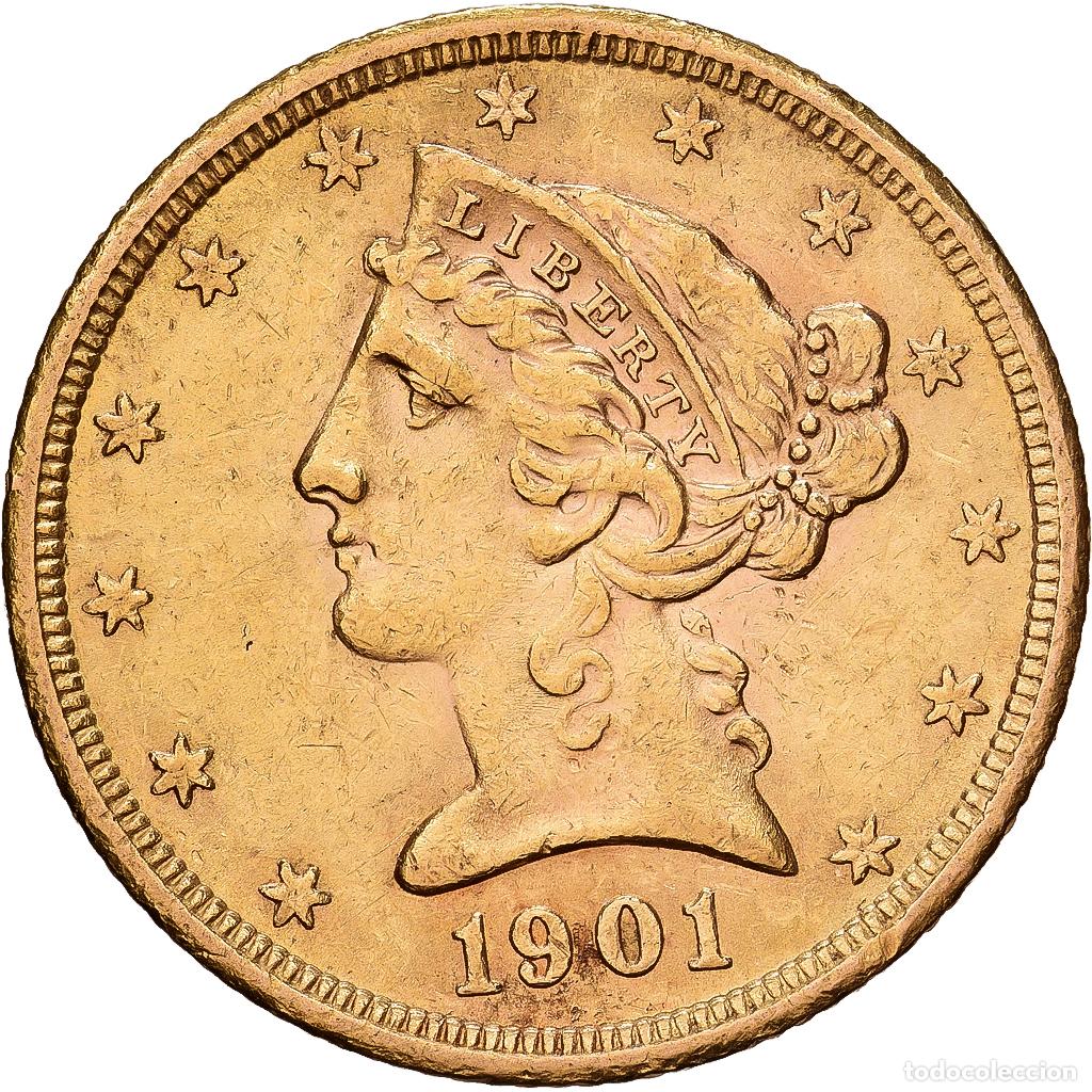 Monedas antiguas de Am&eacute;rica: [#1551173] Estados Unidos, $5, Half Eagle, Coronet Head, 1901, U.S. Mint, Oro, MBC+, KM:101