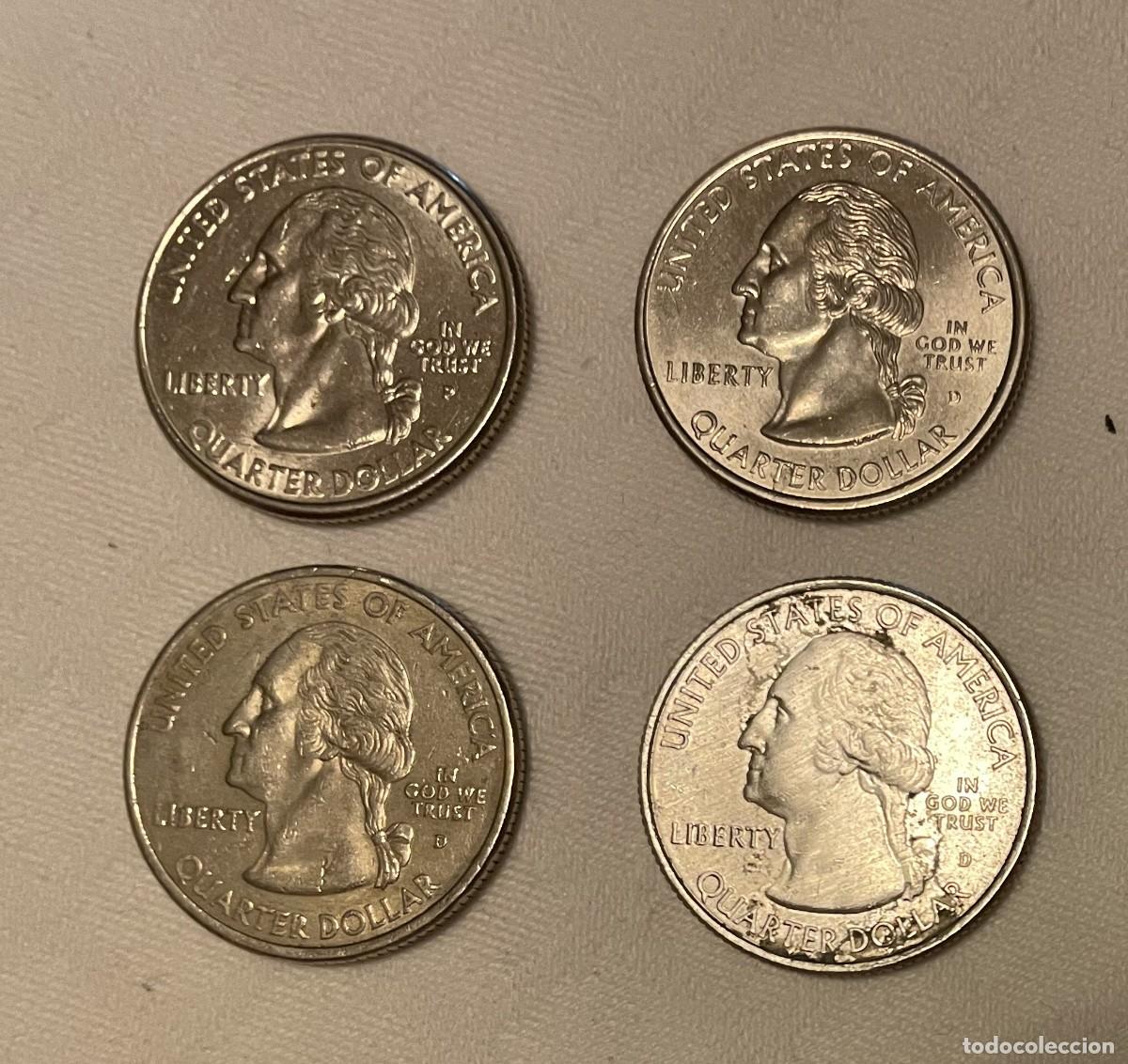 Monedas antiguas de Am&eacute;rica: 4 Monedas de Un Cuarto de Dollar