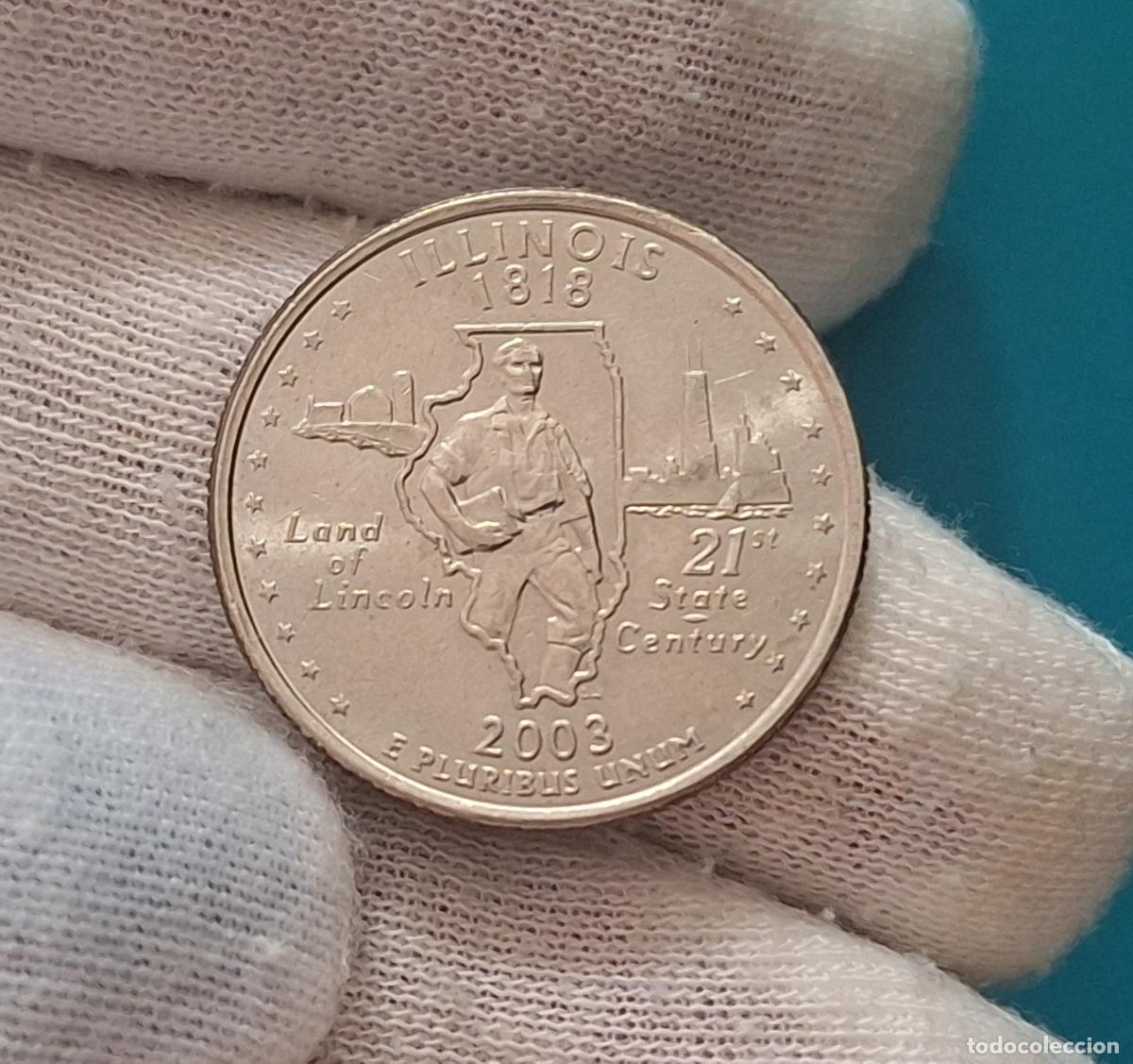 Monedas antiguas de Am&eacute;rica: Moneda Estados Unidos. USA. Quarter de dolar. A&ntilde;o 2003. 50 Estados conmemorativa: Illinois.