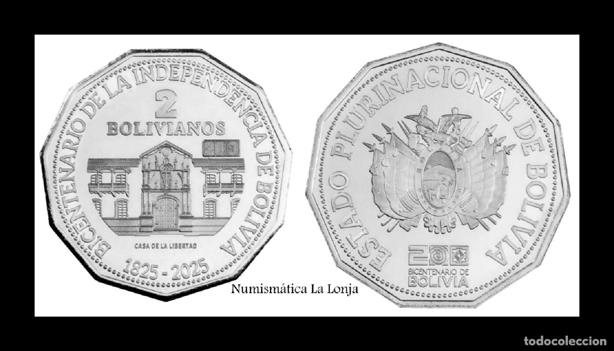 Monedas antiguas de Am&eacute;rica: Bolivia 2 Bolivianos Conmemorativa Independencia 2025 Km Nuevo Sc Unc